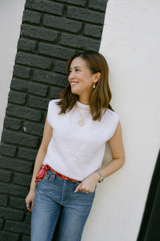 Kerisma Ace Top in White Lotus featuring a lightweight knit with cap sleeves and a crew neckline.