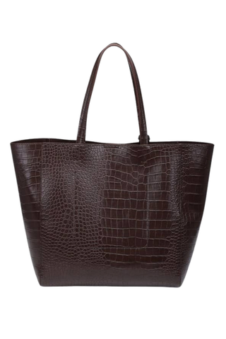 Urban Expressions Elisah Tote in Espresso featuring crocodile-embossed vegan leather, long shoulder straps, and a structured spacious silhouette.
