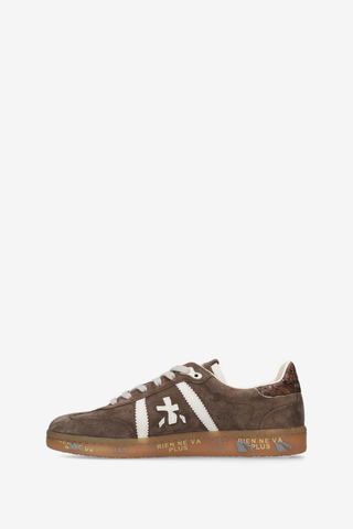 Premiata Bonnie-D 8576 Sneaker in rich brown with cream laces, signature logo detailing, and a low-profile sole.
