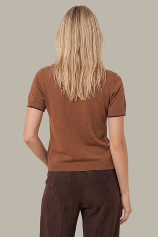 525 America Augusta Sweater Tee in Carob brown featuring short sleeves, a crew neckline, and subtle contrast trim.