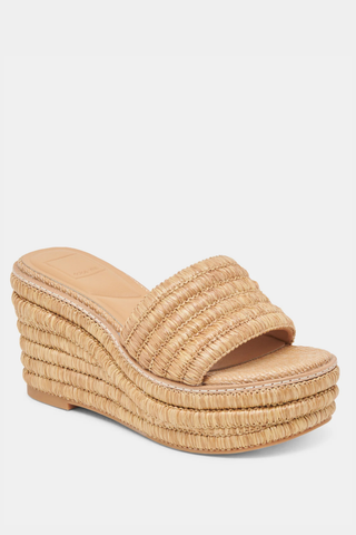 Dolce Vita Throne wedge in light natural raffia with woven platform and wide strap