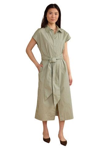 Willow green midi shirt dress with tie waist.