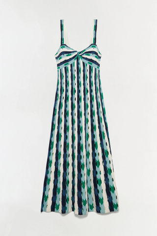 SIMKHAI Christina knit midi dress in kelly green multi with fitted silhouette
