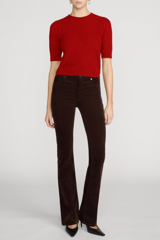 FRAME Corduroy Reboot pants in Espresso brown featuring a high-rise waist, slim fit through the thigh, and full-length bootcut leg.