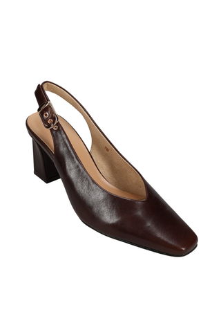 Vaneli Faylyn Slingback Heel in Brown Soft Nappa leather featuring a square toe, adjustable slingback strap, and 2.75-inch covered block heel.