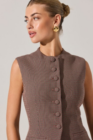 Gisselle Vest, Brown Wine Plaid