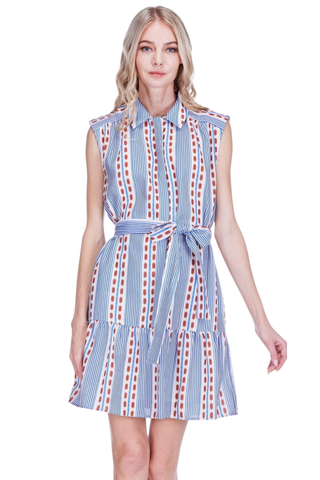 Front Placket Shirt Dress, Colonial Stripe
