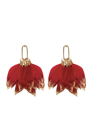 Feather Statement Earrings, Garnet