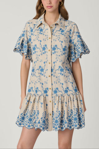 Lima Dress, Flax/Powder Blue