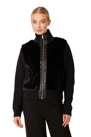 Faux Fur Nylon Jacket, Black