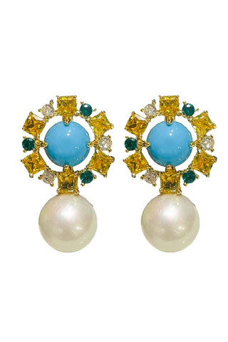 Palm Beach Glam Earrings, Pearl & Turquoise