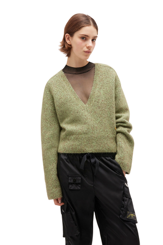 Brushed Mohair V-Neck Sweater, Nile