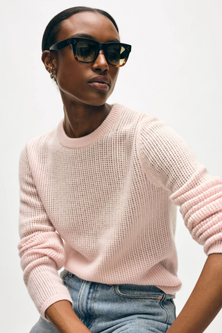 Cashmere Waffle Mesh Sweater, Pink Sand