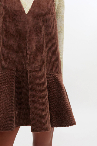 Seersucker Corduroy V-Neck Mini Dress, Chicory Coffee