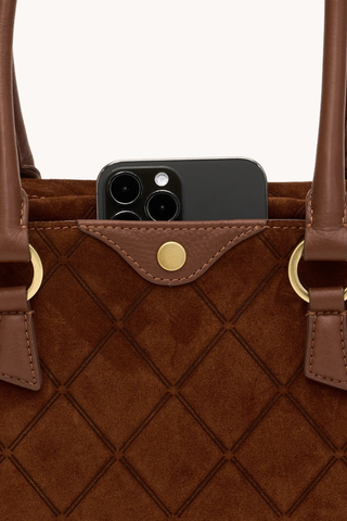 Meredith Med Handbag, Chocolate Diamond Suede