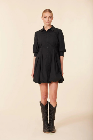Poplin Bubble Mini Dress, Black