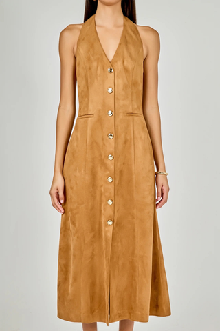 Suede Midi Dress, Tan