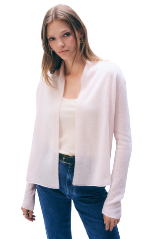 Cashmere Mini Trapeze Cardigan, Pink Sand