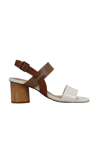 Lorian Heeled Sandal, White + Taupe