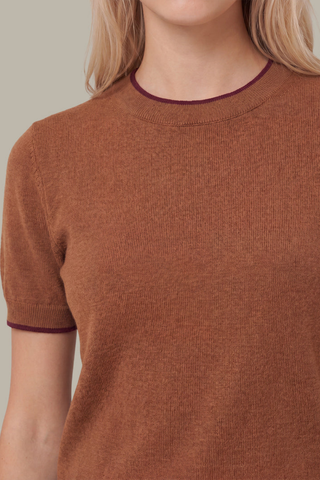 525 America Augusta Sweater Tee in Carob brown featuring short sleeves, a crew neckline, and subtle contrast trim.