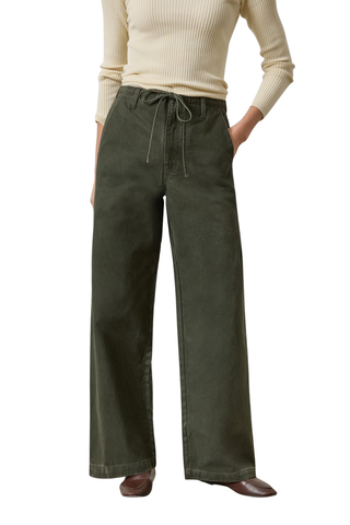 Lilla P Washed Twill Pant in Juniper green featuring a relaxed fit and long straight-leg silhouette in garment-washed cotton twill.