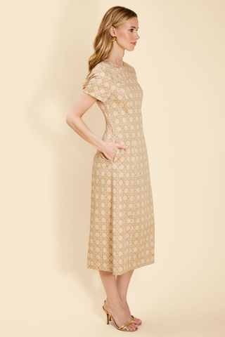 Mestiza Hampton Convertible Midi Dress in Midnight Meadows featuring a colorful floral print, short sleeves, and a column-style midi silhouette.