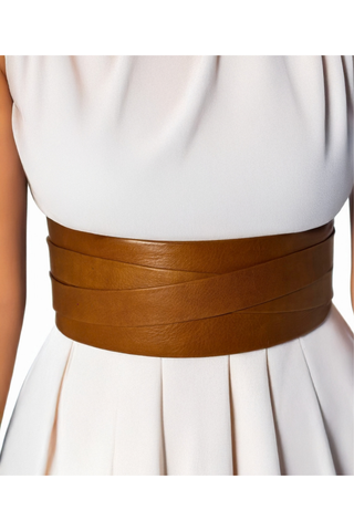 ADA Collection Wrap Belt in Toffee featuring a warm caramel brown finish and adjustable wrap-around silhouette.
