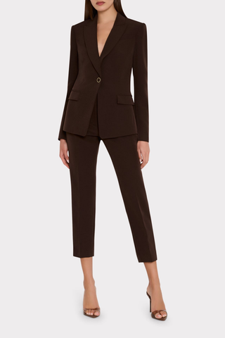 Brown Milly Avery Cady Blazer with a tailored single-button silhouette and front pockets.