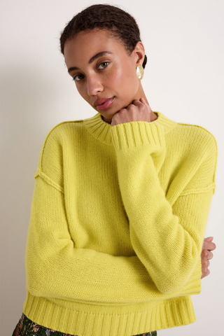 Marie Oliver Ozzie Sweater in Vivid featuring a bright citron yellow color, relaxed oversized silhouette, and luxurious cashmere knit.