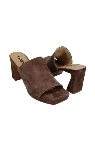 Vaneli Mantie suede platform slide sandal in Brunette with sculpted block heel