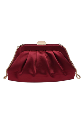 Urban Expressions Winter Clutch in Burgundy with soft pleating, polished metal frame, kiss-lock clasp, and slender chain strap.
