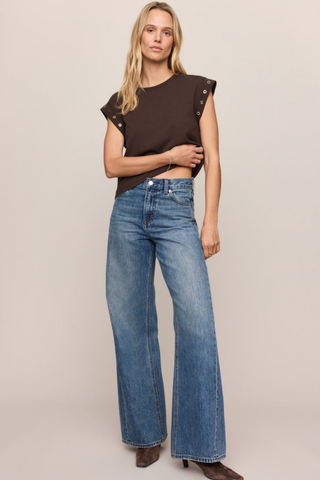 Z Supply Camino Grommet Top in Dark Chocolate featuring gold grommet detailing and a relaxed muscle tee silhouette.