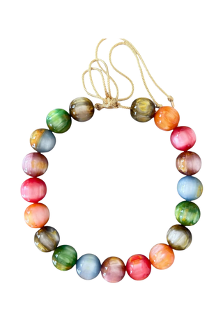 KMS Gems Chunky Beaded Necklace in Vermont featuring oversized multicolor beads and an adjustable silk cord.
