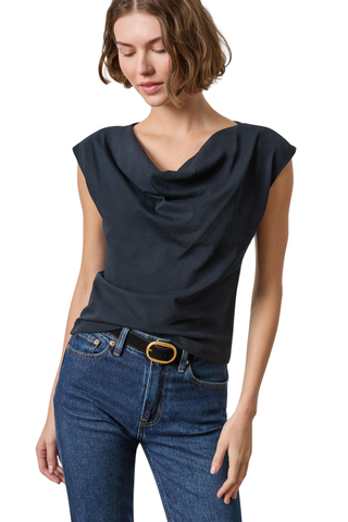 Drape Neck Wedge Top, Black