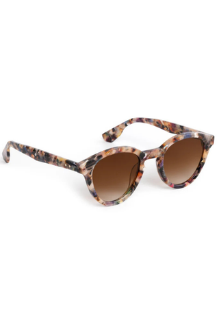 KREWE Barrett Sunglasses in Amalfi featuring rounded glossy acetate frames with amber gradient lenses and a multicolor marbled finish