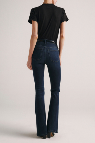 DL1961 Bridget Boot 33' Jean in Dark Indigo featuring a high-rise bootcut silhouette, deep indigo wash, and long 33-inch inseam.
