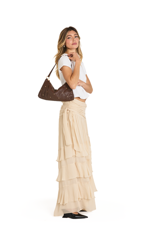 Hammitt Kyle Med Handbag in Quilted Espresso featuring dark brown pebbled leather, quilted stitching, mini rivet details, and brushed gold hardware.