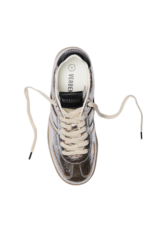 Silver metallic cracked leather sneaker with gum sole by Verbenas