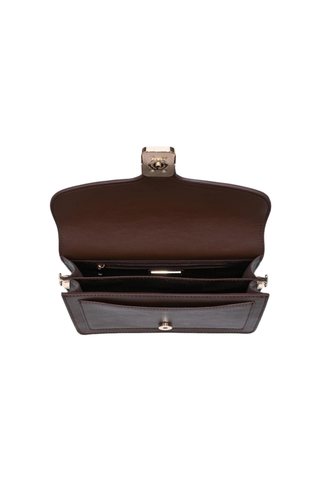 Urban Expressions Coco Crossbody in Espresso featuring a structured vegan leather silhouette, flap front, buckle detail, and detachable strap.