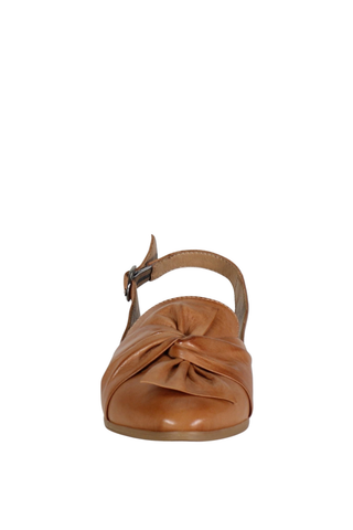 Diba True People Talk Flat in Coconut leather featuring a slingback strap, almond toe, bow detail, and low flat heel.