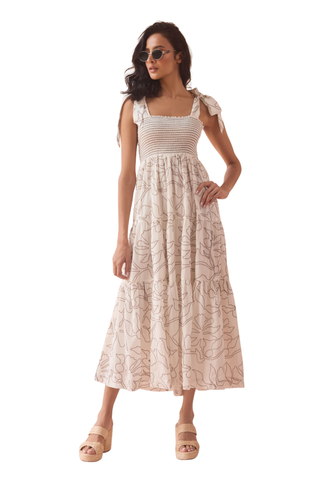 Omika Lana maxi dress in neutral Uma Coconut print with smocked bodice and open back