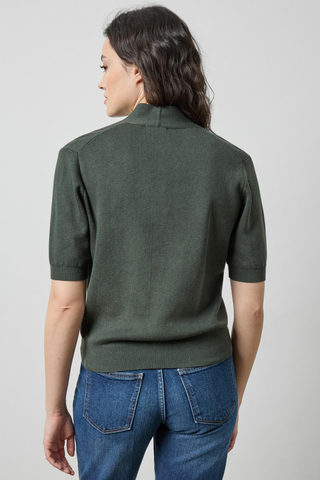 Lilla P V-Neck Elbow Sleeve Sweater in Balsam green featuring a soft knit, V-neckline, elbow-length sleeves, and easy fitted silhouette.