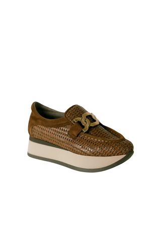 Softwaves Carina Raffia Sneaker in Fondente featuring a woven raffia upper and lightweight sneaker silhouette.