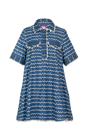 Celia B Blueberry Wave Dress Multi blue printed mini shirt dress Monkee's of the West End