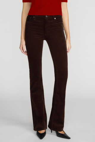 FRAME Corduroy Reboot pants in Espresso brown featuring a high-rise waist, slim fit through the thigh, and full-length bootcut leg.