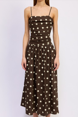 Lainey Midi Dress, Brown Ivory