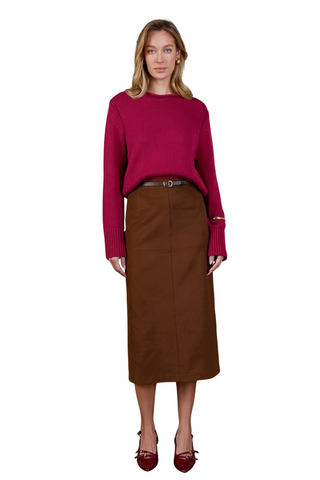 Suede Midi Skirt, Brown