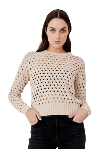 Mesh Crew Sweater, Latte