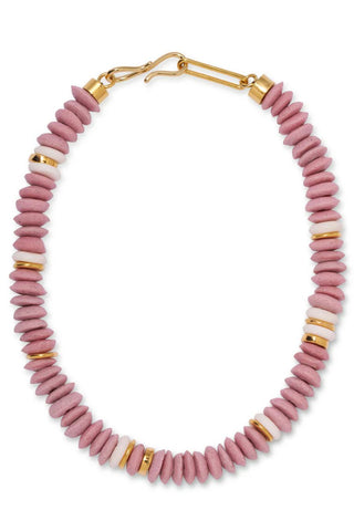 Lizzie Fortunato Laguna Necklace Rose Pink beaded statement necklace with gold accents Monkee's of the West End