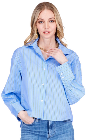 Crop Blouse, Blue Stripe